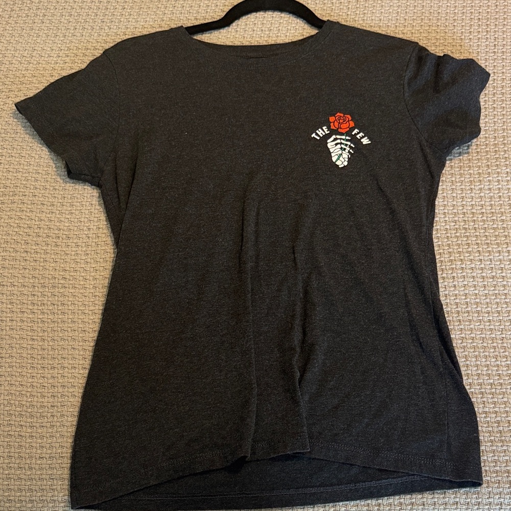 Charcoal Graphic Tee with Rose Detail